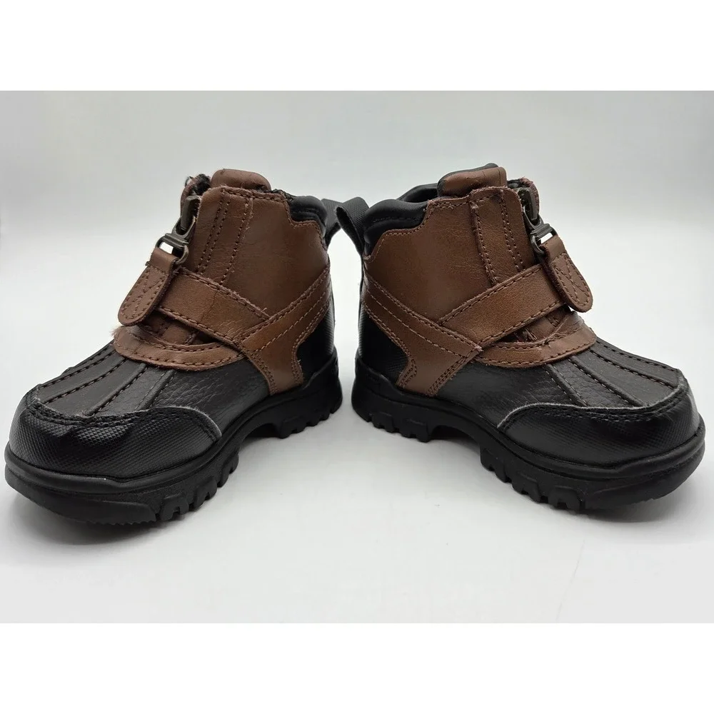 Polo Ralph Lauren Boys Country Mid‎ Zip Duck Boots Brown Black Size 4 Toddler